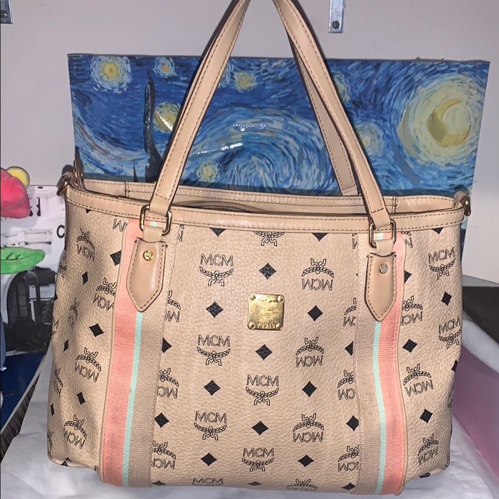 MCM Beige and Pink Women's Tote Bag